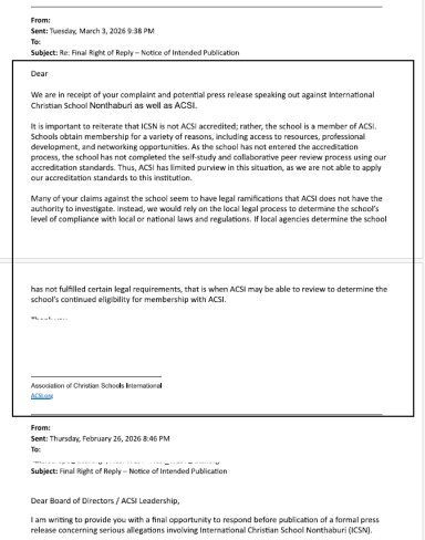 ACSI Response to Right of Reply Official response from ACSI leadership regarding the pending release and clarifying local legal processes and jurisdiction.