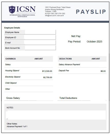 A copy of the October 2025 monthly paycheck stub showing basic earnings and deductions.