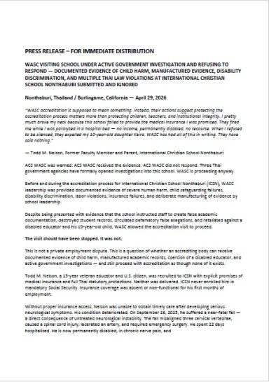 Draft press release prepared following extended lack of response from WASC.