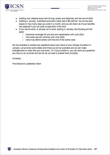 ICSN employment proposal describing reassignment, daily-rate compensation, and modified duties.