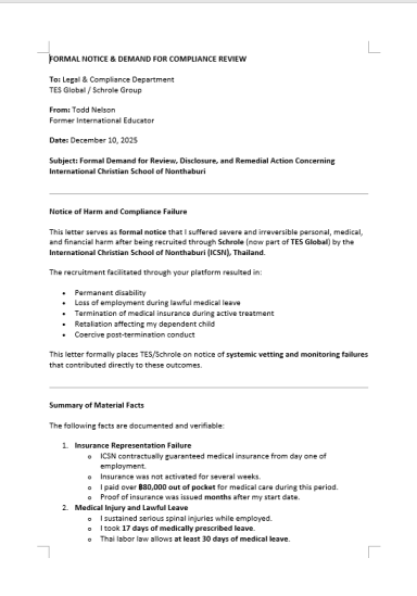 Formal notice requesting compliance review and remedial action concerning ICSN recruitment.