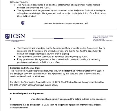 Separation agreement signature page showing the three-day signing deadline of October 18, 2025.