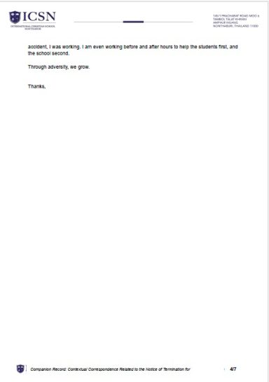 Hospitalized teacher responds to ICSN confirming existence of instructional records and requesting phone call that never occurred.